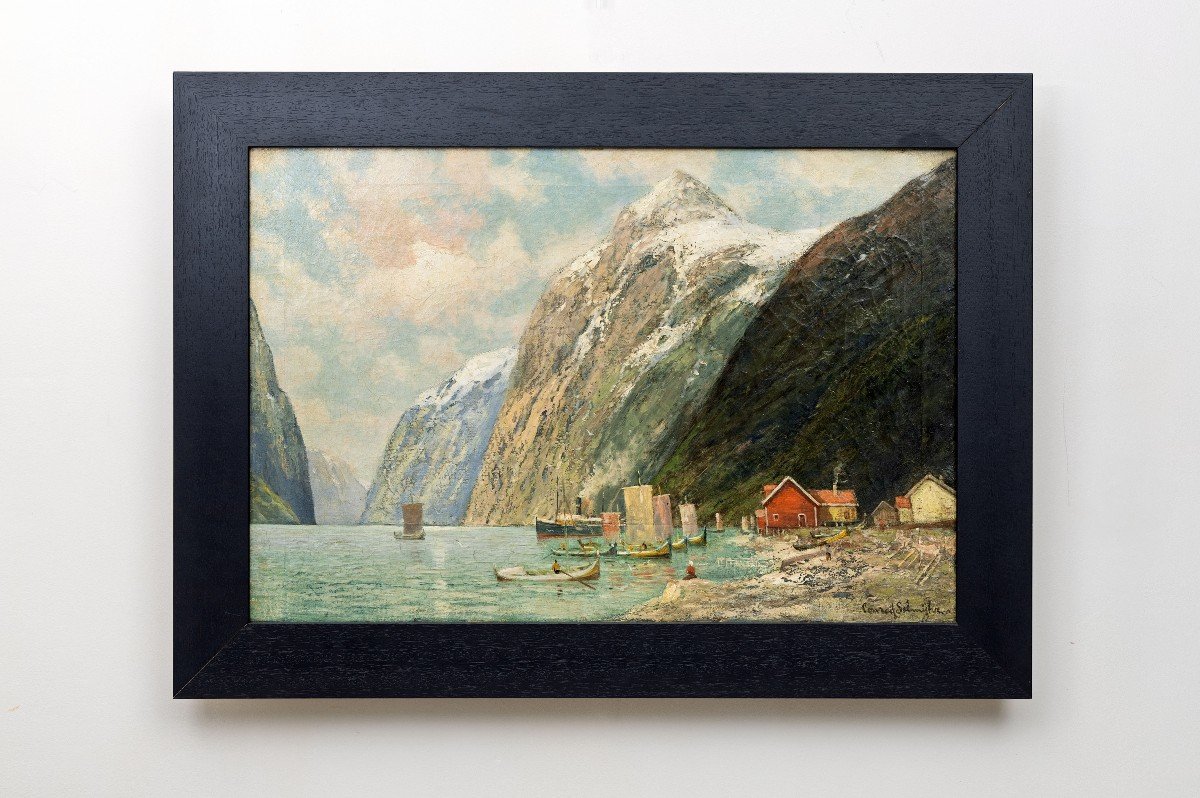 Norvège - Conrad Selmyhr -  Le Fjord Et La Maison Rouge – Début XXe – Signé-photo-6