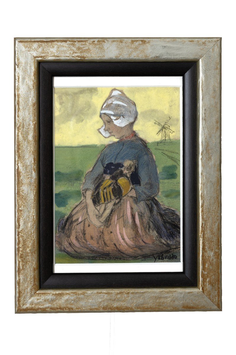 Brudo Yvonne – The Little Dutch Girl – Gouache – Signed-photo-2