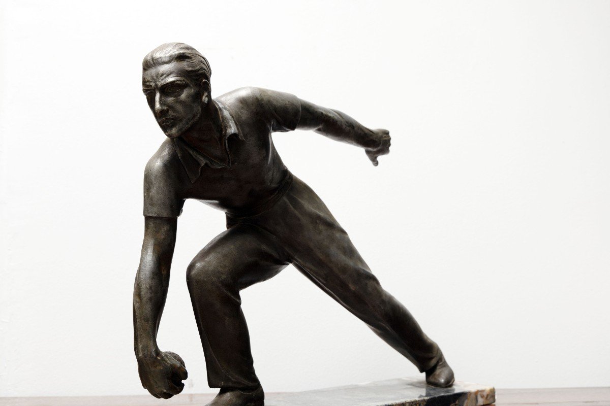 Lyonnaise Ball Player – Spelter Sculpture On Marble Base – Circa 1930-photo-2