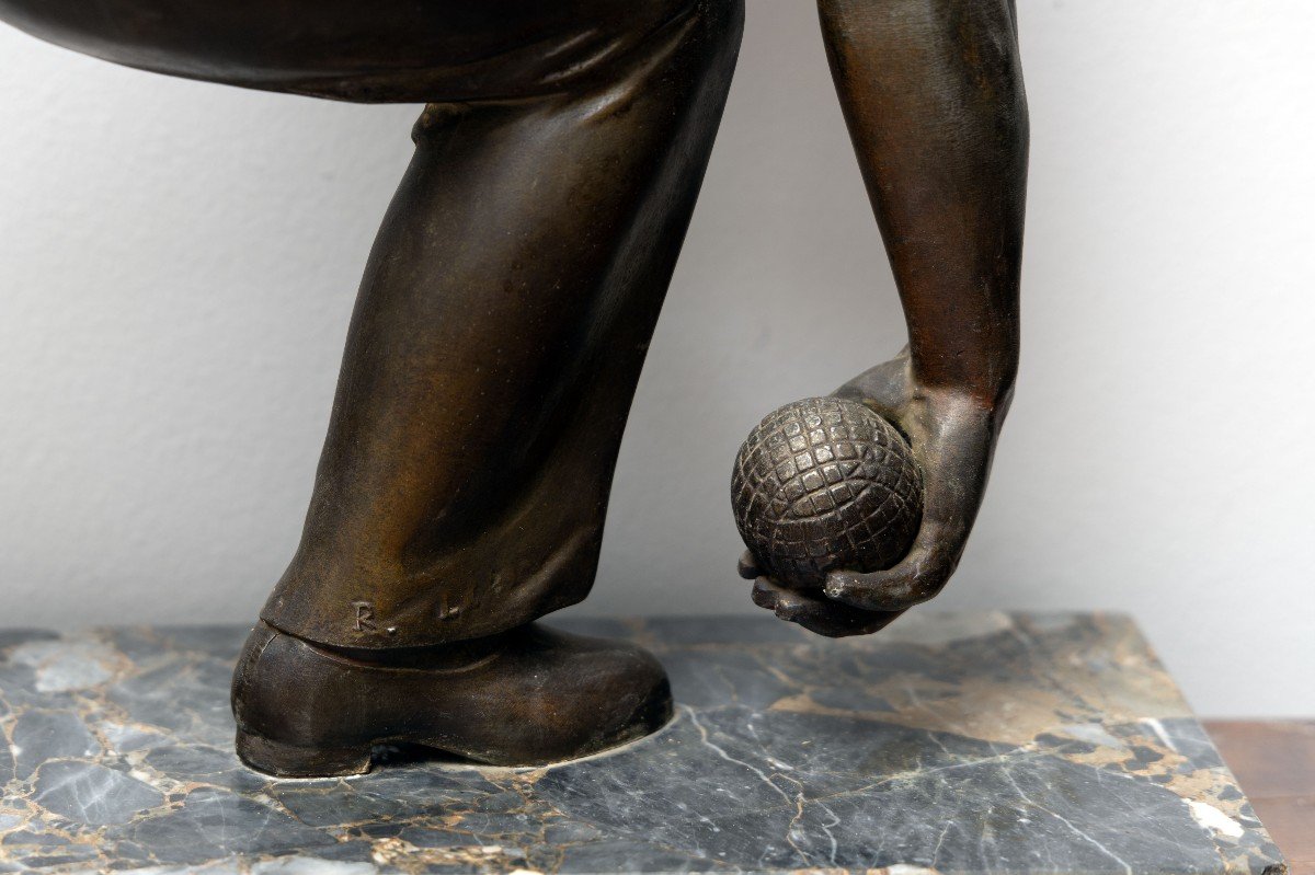 Lyonnaise Ball Player – Spelter Sculpture On Marble Base – Circa 1930-photo-4