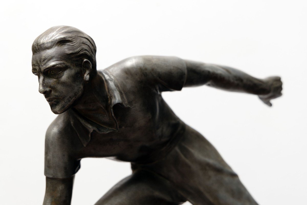 Lyonnaise Ball Player – Spelter Sculpture On Marble Base – Circa 1930-photo-1