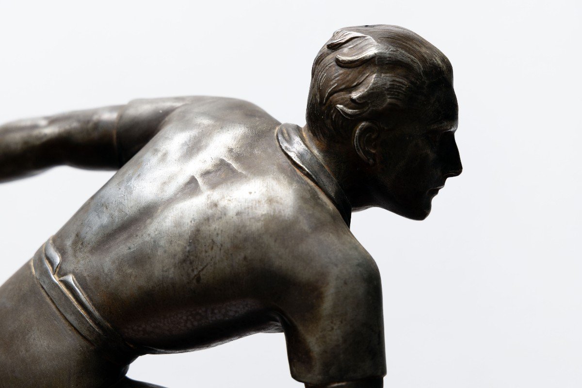 Lyonnaise Ball Player – Spelter Sculpture On Marble Base – Circa 1930-photo-4