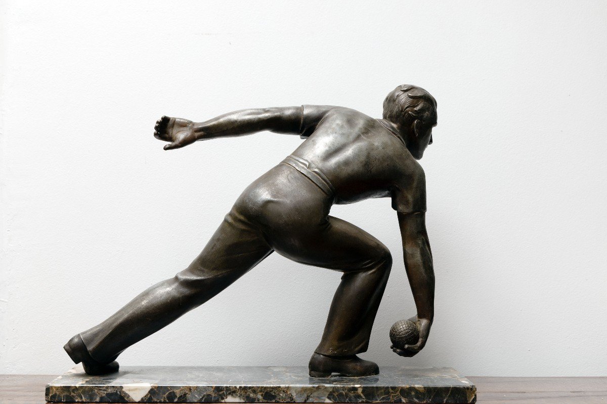 Lyonnaise Ball Player – Spelter Sculpture On Marble Base – Circa 1930-photo-6