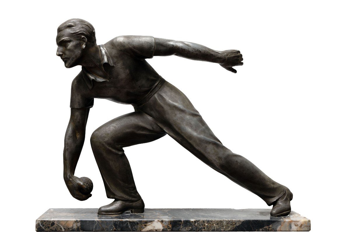 Lyonnaise Ball Player – Spelter Sculpture On Marble Base – Circa 1930