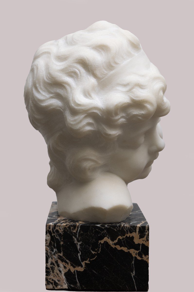 Gugliemo Pugi - Child's Head - Marble Sculpture - Signed - Late 19th Century-photo-2