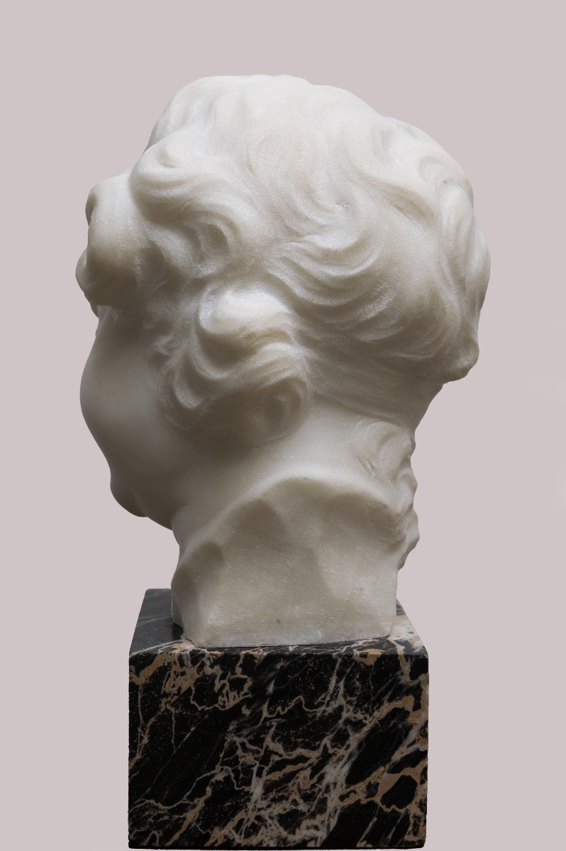 Gugliemo Pugi - Child's Head - Marble Sculpture - Signed - Late 19th Century-photo-3