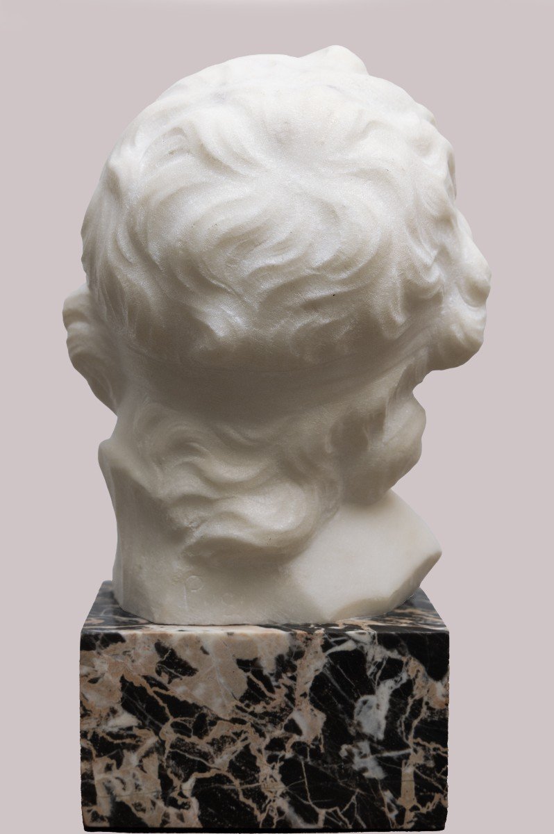 Gugliemo Pugi - Child's Head - Marble Sculpture - Signed - Late 19th Century-photo-4