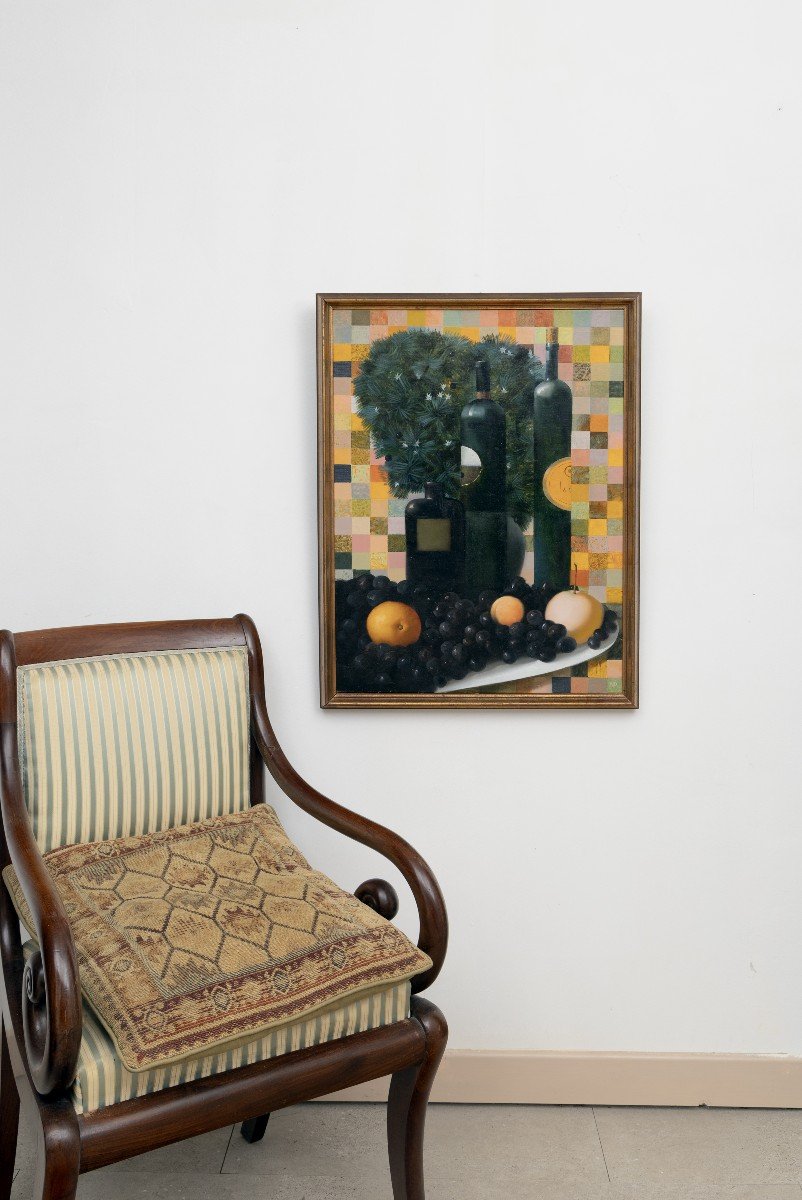 Nature Morte Au Buisson Et Au Damier – Huile Sur Toile – œuvre Contemporaine-photo-2