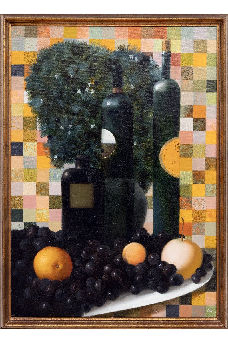 Nature Morte Au Buisson Et Au Damier – Huile Sur Toile – œuvre Contemporaine