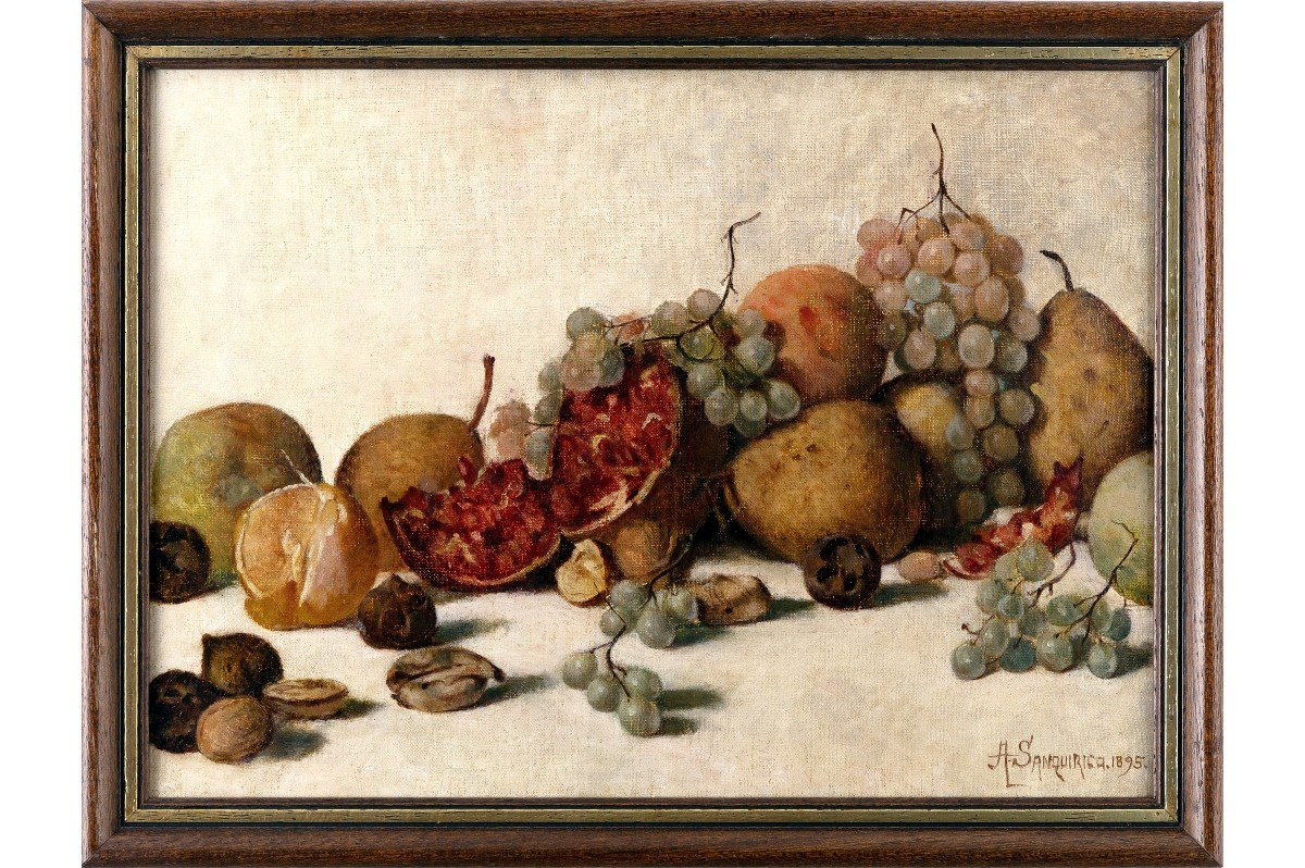 A.	Sanquirico – Nature Morte Aux Fruits Et à La Grenade – Signé Et Daté 1895-photo-2