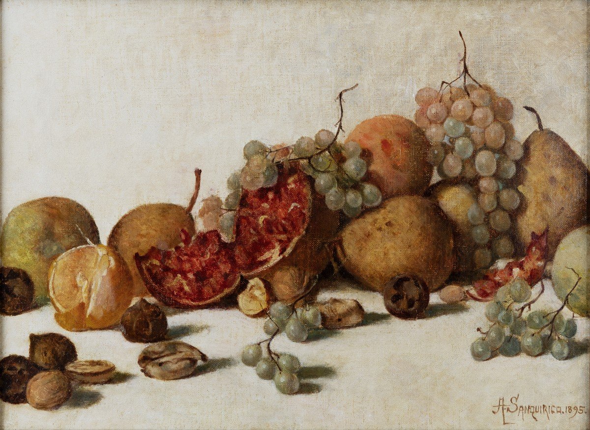 A.	Sanquirico – Nature Morte Aux Fruits Et à La Grenade – Signé Et Daté 1895