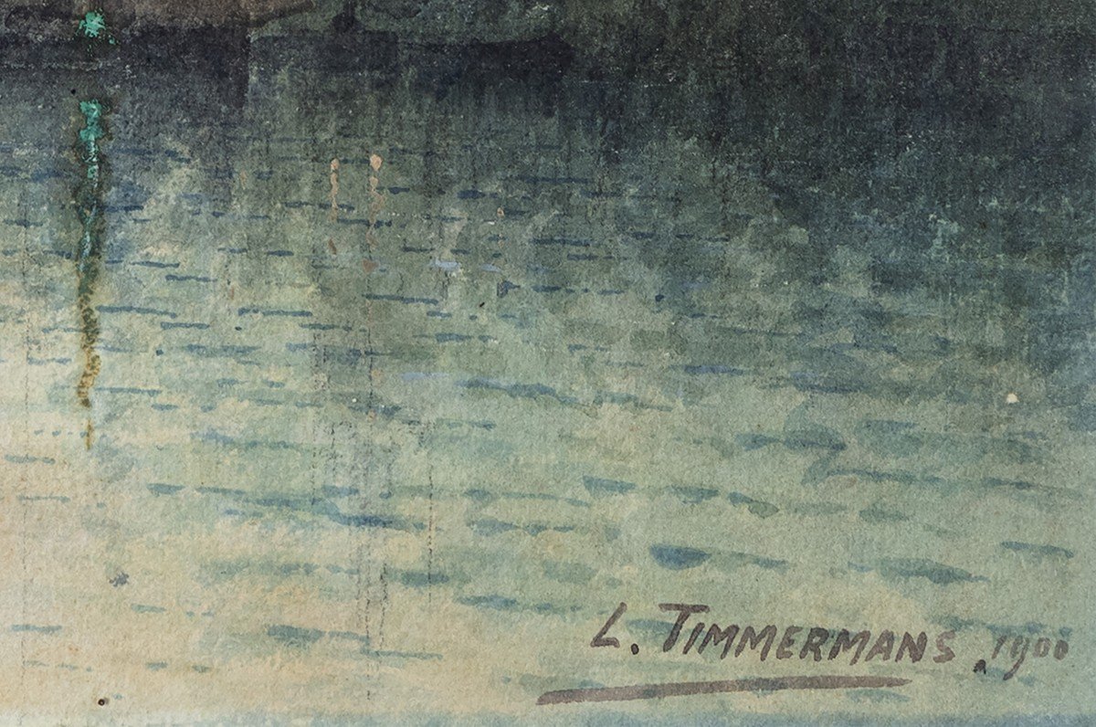 Louis Etienne Timmermans – Voiliers Au Port – Aquarelle – Signé Et Daté 1900-photo-3