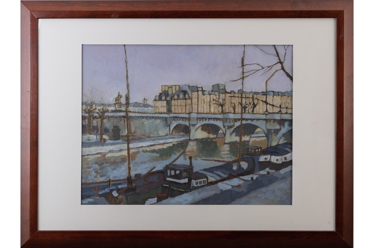 Paris -  Le Pont Neuf – Acrylique Sur Carton – Signé Et Daté (19)92-photo-2