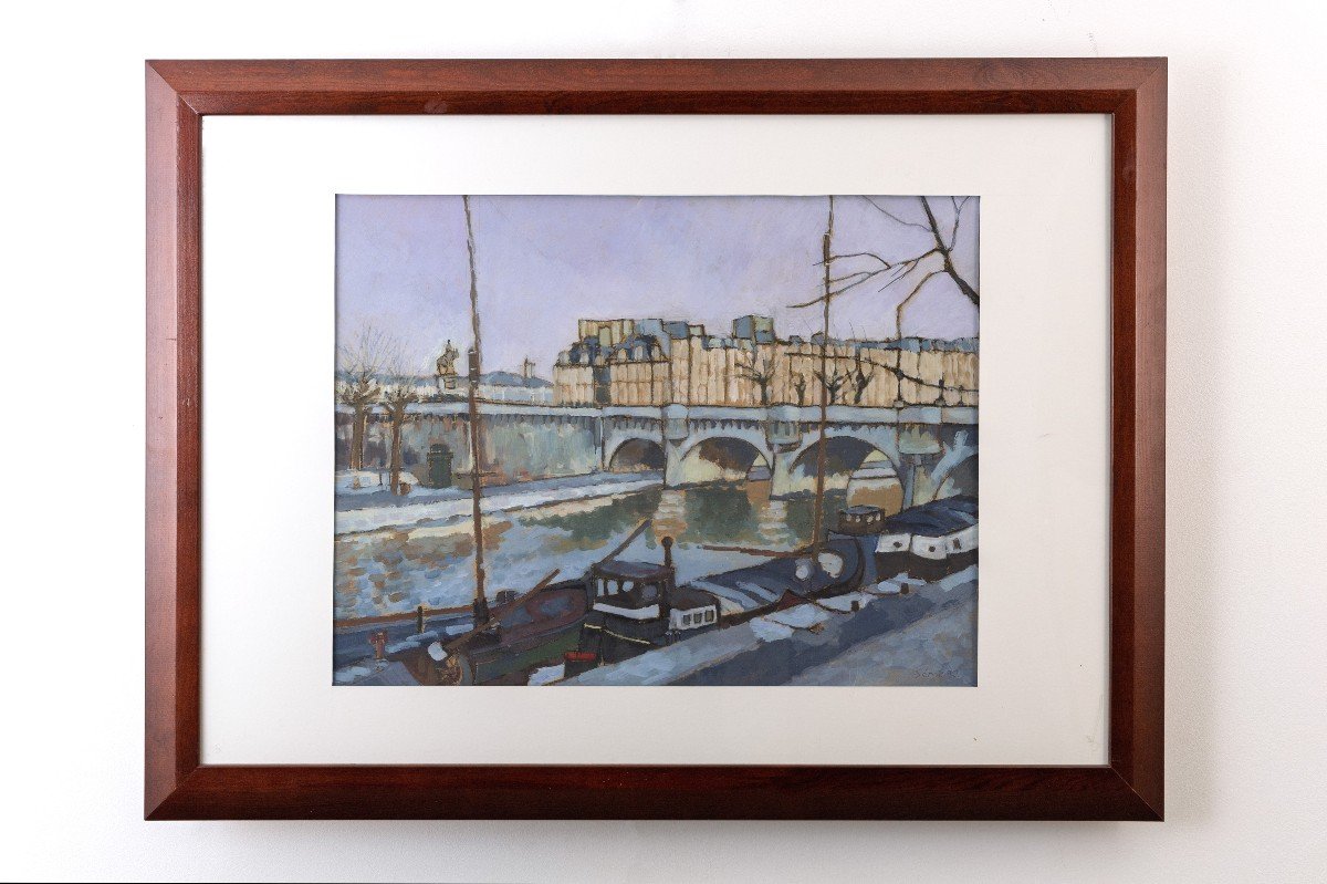 Paris -  Le Pont Neuf – Acrylique Sur Carton – Signé Et Daté (19)92-photo-6