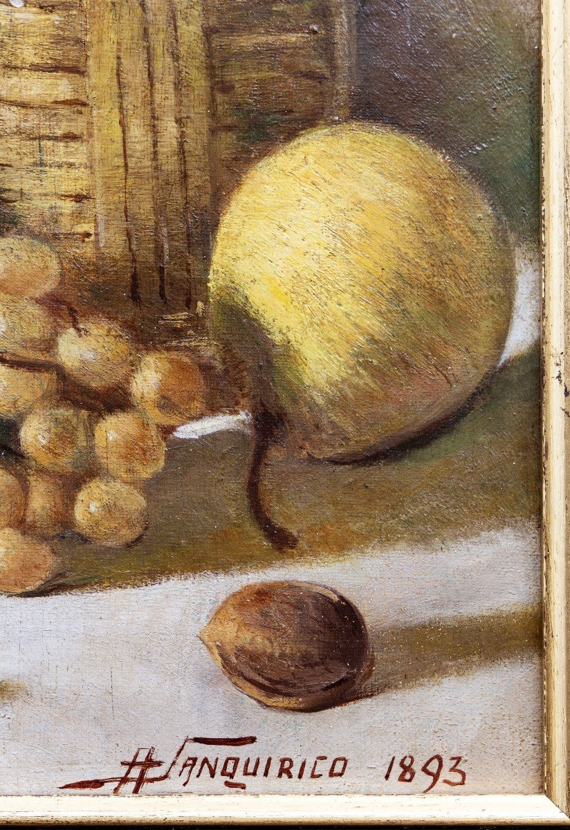 A.	Sanquirico – Nature Morte Aux Fruits Et à La Bouteille Paillée– Signé Et Daté 1893-photo-3