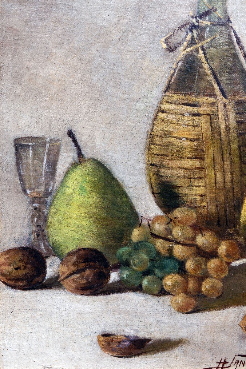 A.	Sanquirico – Nature Morte Aux Fruits Et à La Bouteille Paillée– Signé Et Daté 1893-photo-2