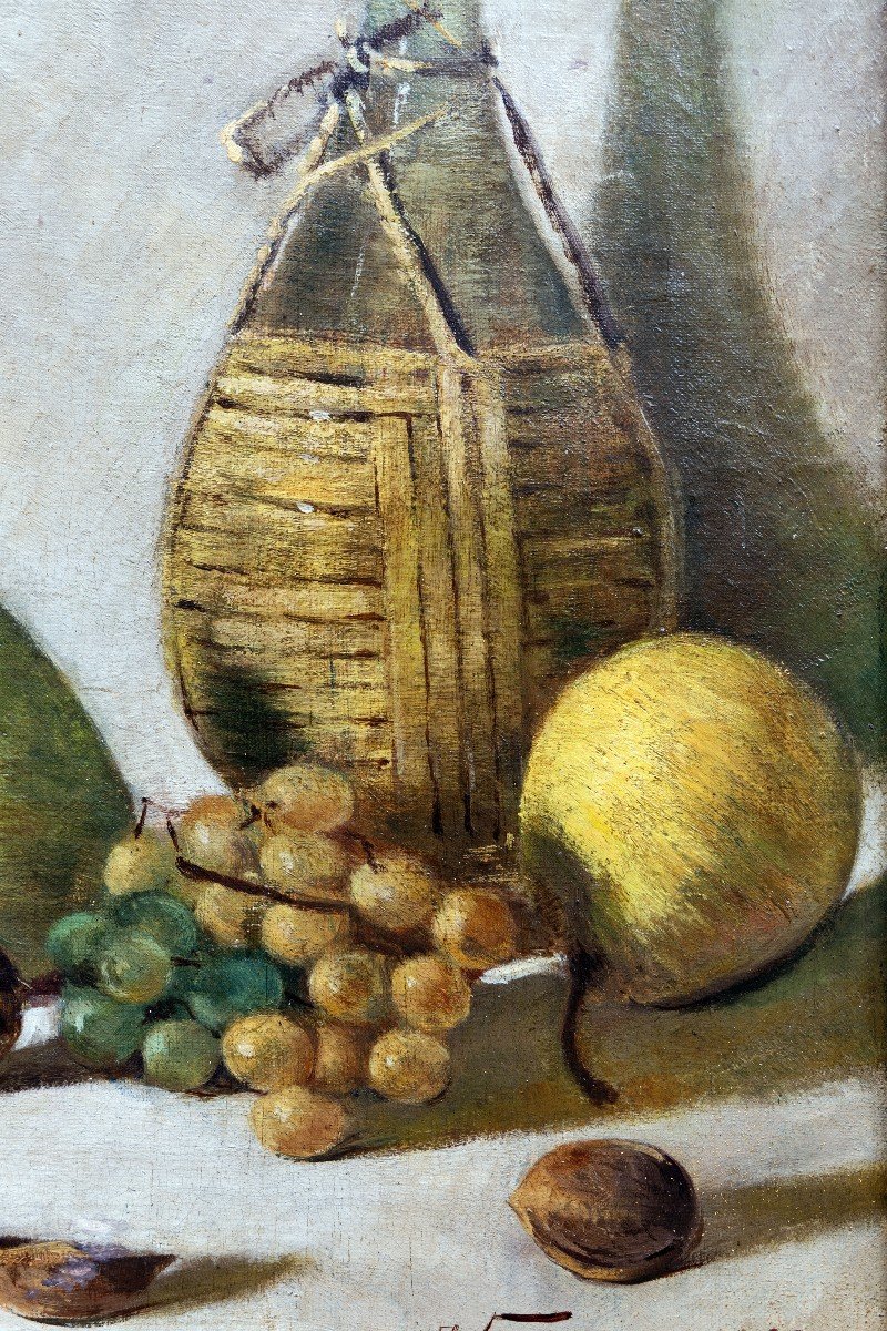 A.	Sanquirico – Nature Morte Aux Fruits Et à La Bouteille Paillée– Signé Et Daté 1893-photo-3