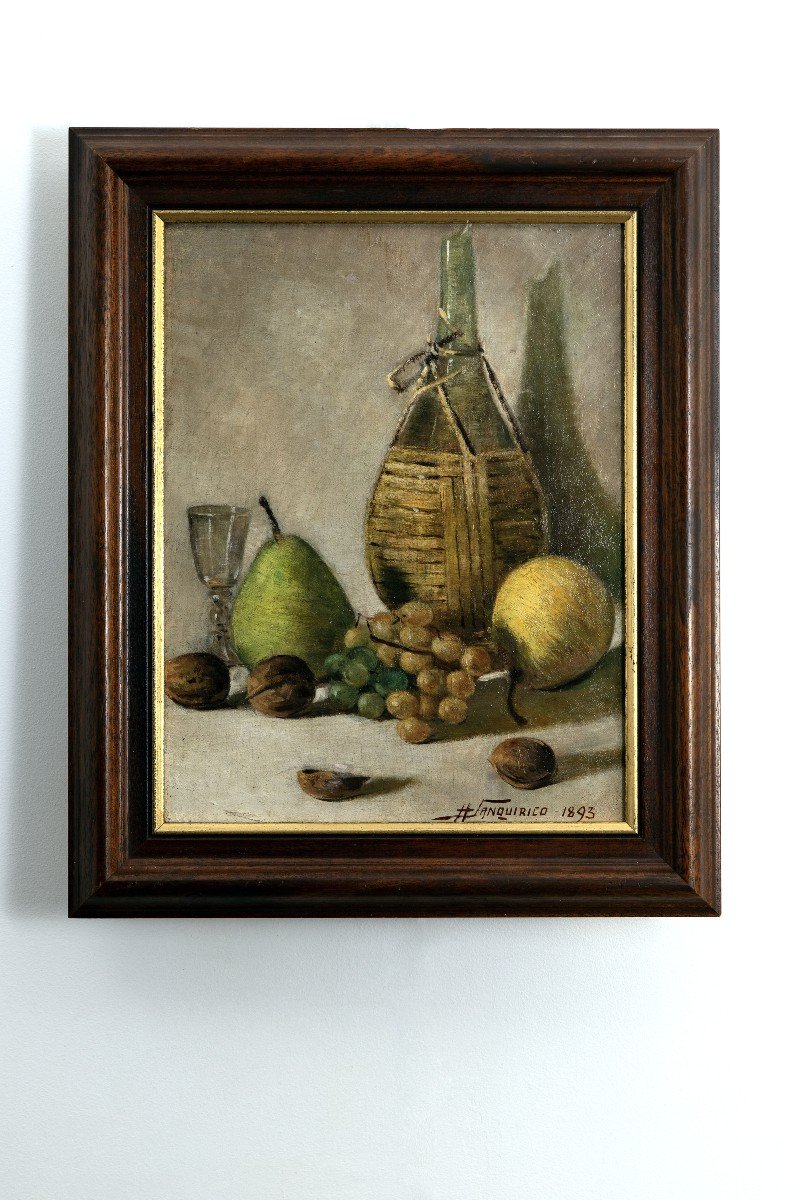 A.	Sanquirico – Nature Morte Aux Fruits Et à La Bouteille Paillée– Signé Et Daté 1893-photo-4