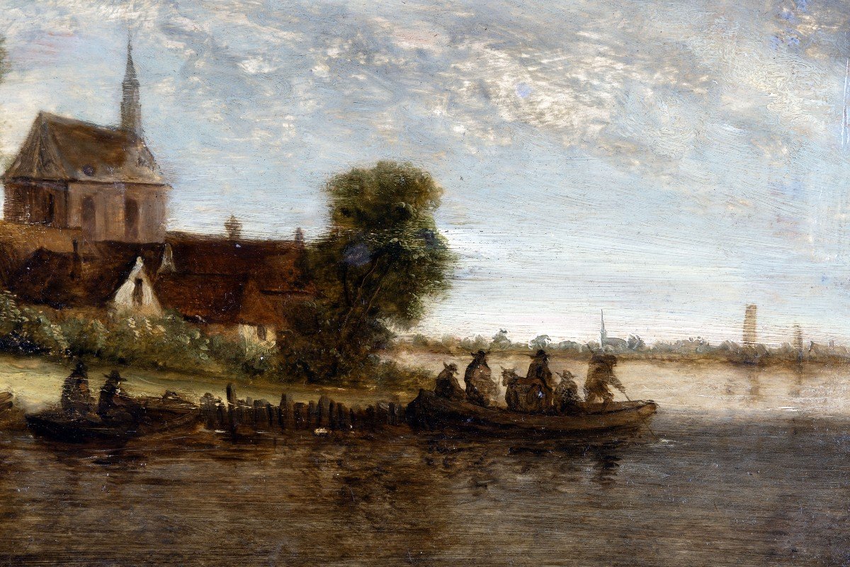 Van Goyen Suiveur De -  Barques Sur La Rivière – Huile Sur Panneau-photo-2