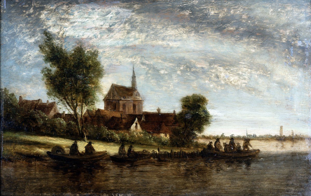 Van Goyen Suiveur De -  Barques Sur La Rivière – Huile Sur Panneau