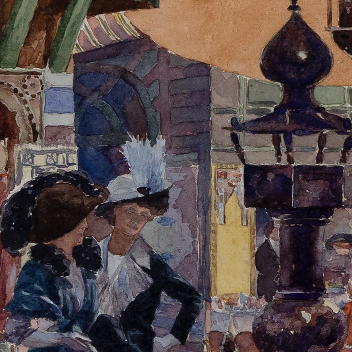 Oriental Market At The 1913 Universal Exhibition – Watercolor – Monogrammed And Dated-photo-1