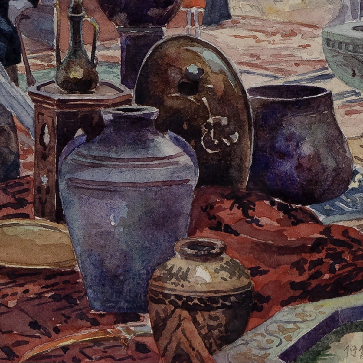 Oriental Market At The 1913 Universal Exhibition – Watercolor – Monogrammed And Dated-photo-3