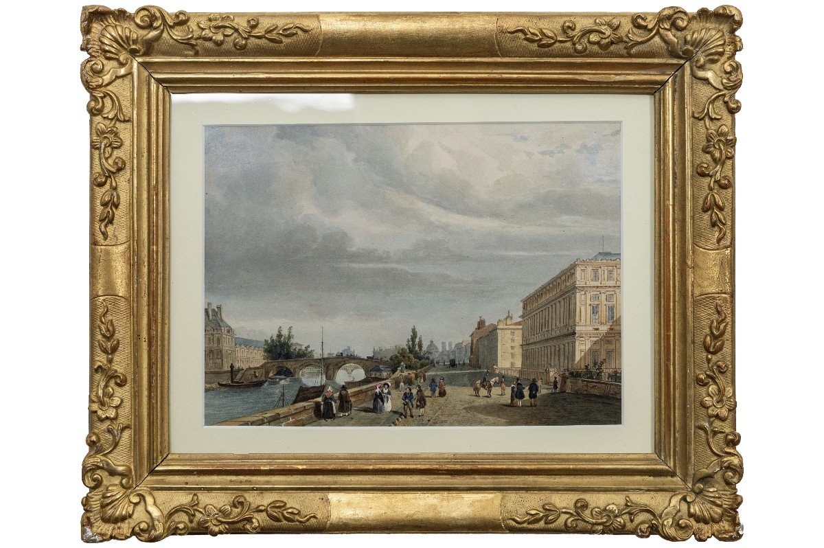 Paris, Le Quai D’orsay En 1839, d'après F. E. Villeret – Gouache Aquarellée-photo-2