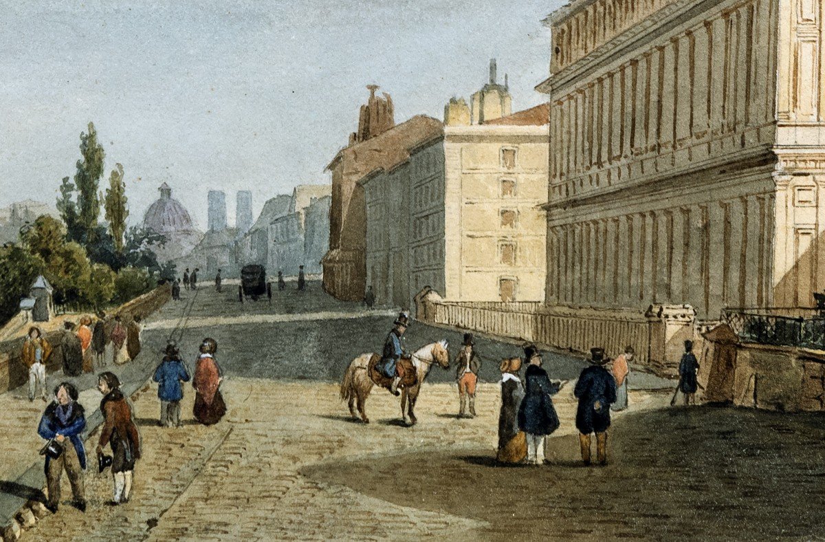 Paris, Le Quai D’orsay En 1839, d'après F. E. Villeret – Gouache Aquarellée-photo-2