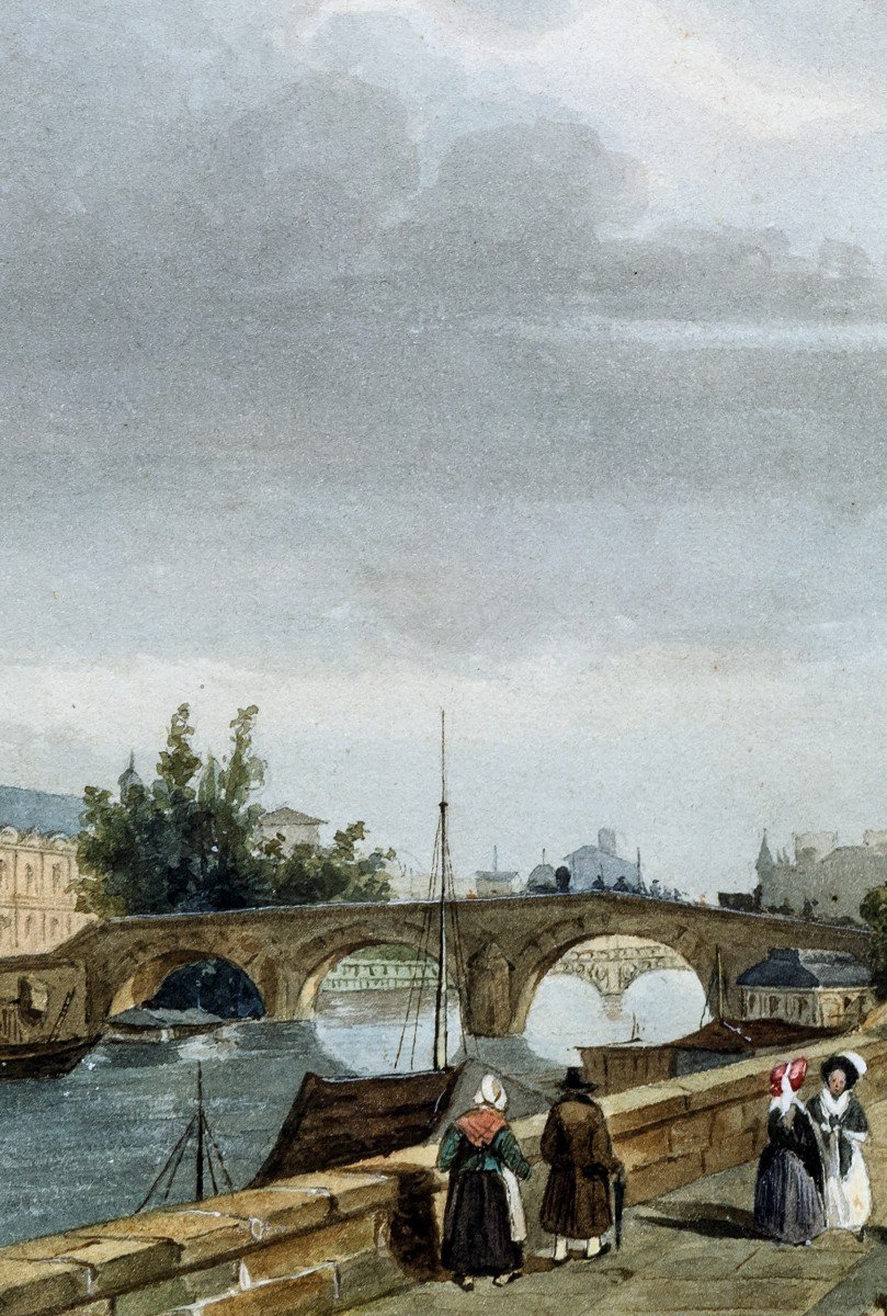 Paris, Le Quai D’orsay En 1839, d'après F. E. Villeret – Gouache Aquarellée-photo-3