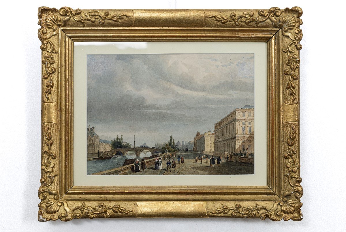 Paris, Le Quai D’orsay En 1839, d'après F. E. Villeret – Gouache Aquarellée-photo-6