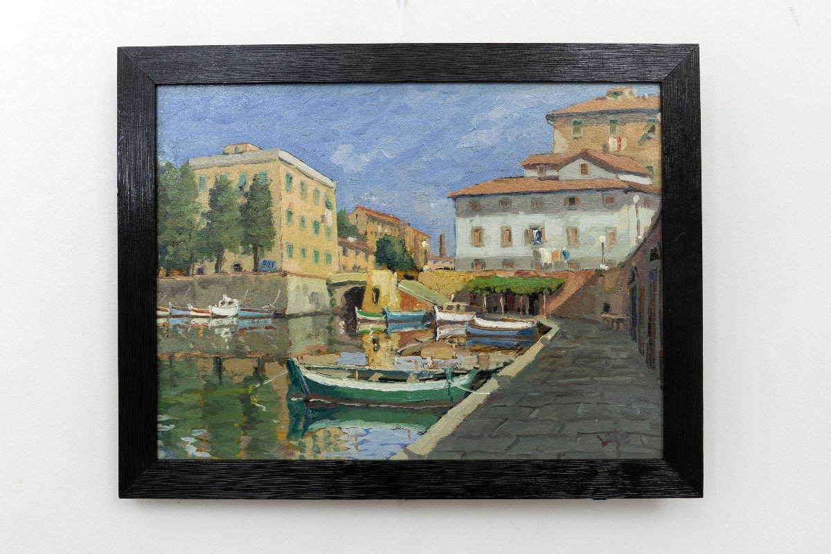 Giancarlo Landi – Le Port De Livourne (italie) – Huile Sur Panneau - Signé-photo-6