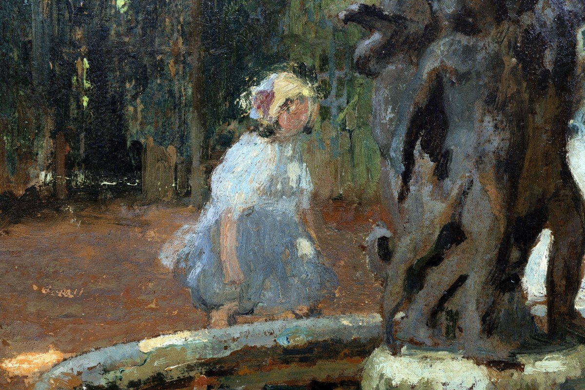 Lucien-victor Guirand De Scevola – Les Enfants Au Parc – Huile Sur Panneau – Signé Et Daté 1920-photo-5