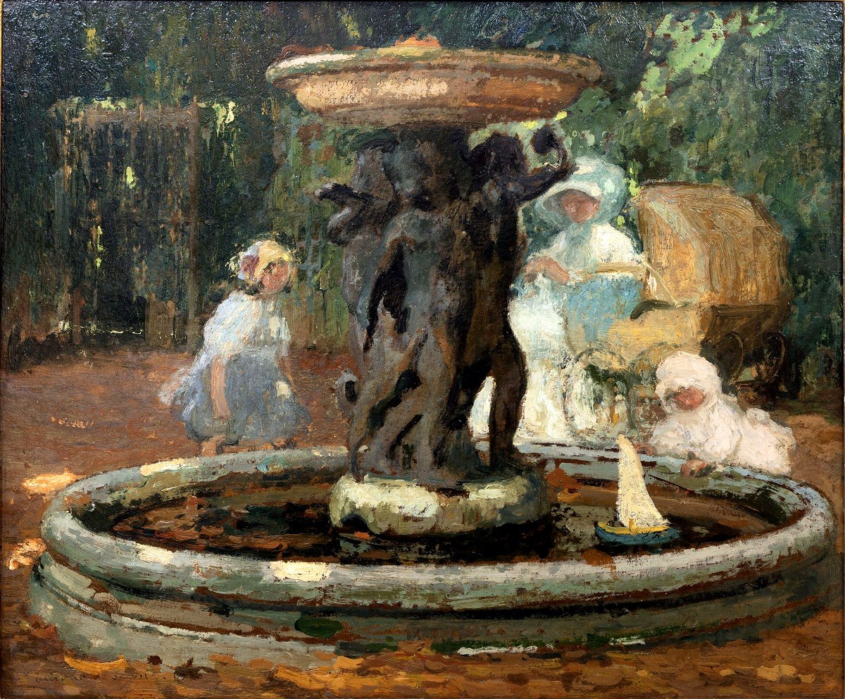 Lucien-victor Guirand De Scevola – Les Enfants Au Parc – Huile Sur Panneau – Signé Et Daté 1920