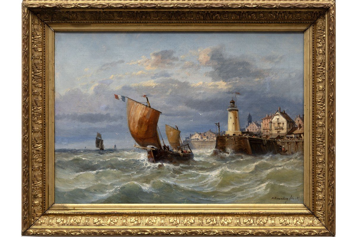 Marine - Charles Kuwasseg – View Of Fécamp – Oil On Canvas – Signed And Dated 1866-photo-2