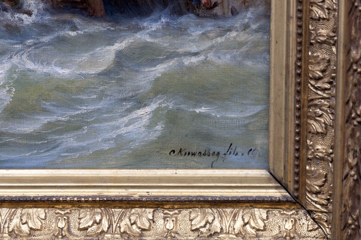 Marine - Charles Kuwasseg – View Of Fécamp – Oil On Canvas – Signed And Dated 1866-photo-3