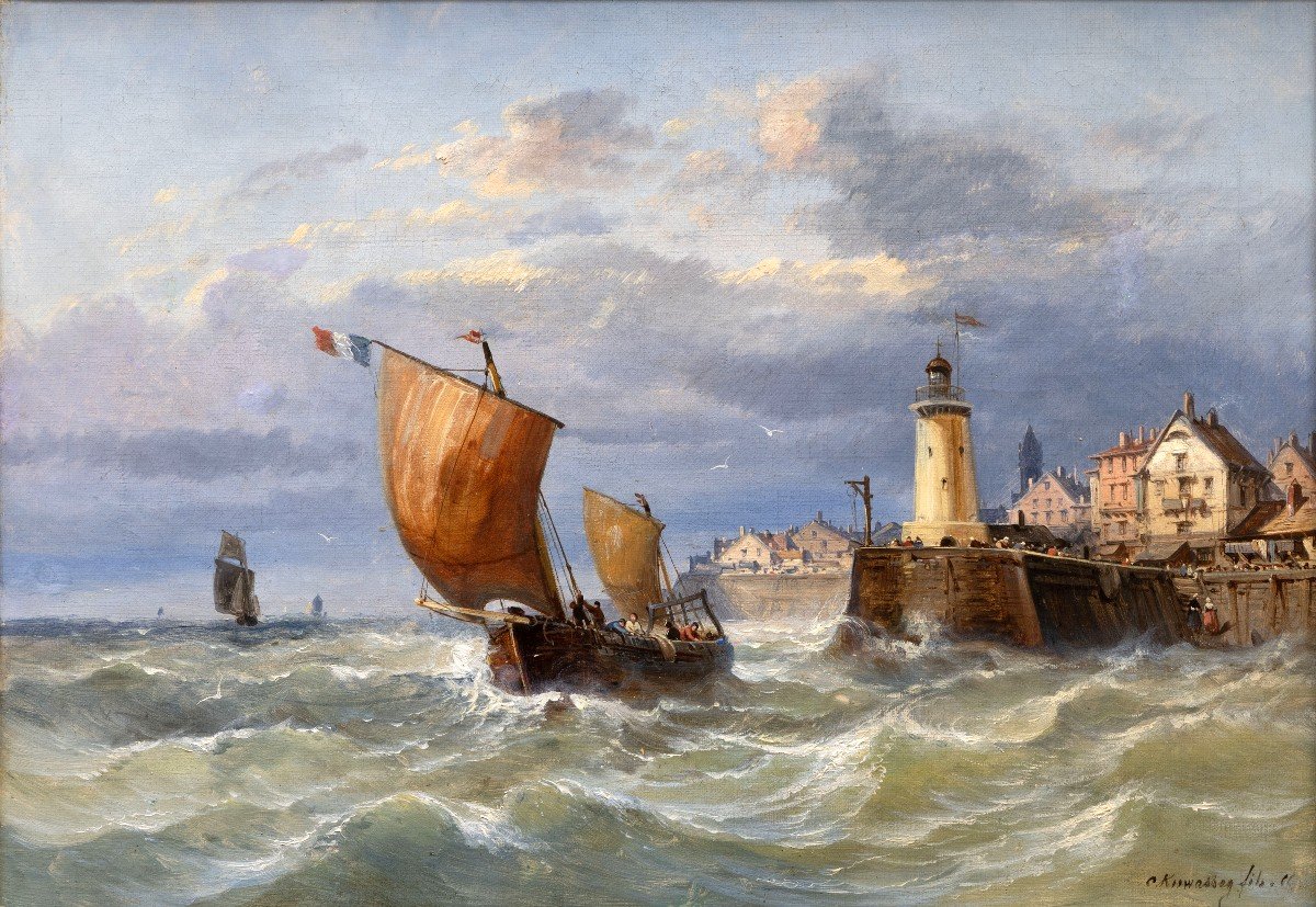 Marine - Charles Kuwasseg – View Of Fécamp – Oil On Canvas – Signed And Dated 1866