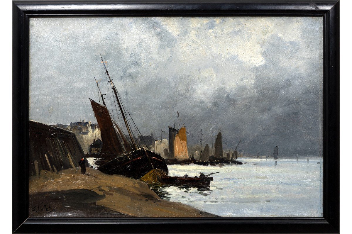 Albert Nolet – Bateaux Au Port – Huile Sur Toile - Signé-photo-2