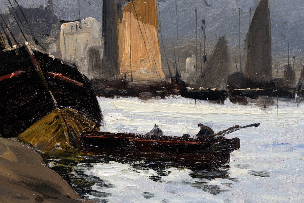 Albert Nolet – Bateaux Au Port – Huile Sur Toile - Signé-photo-4