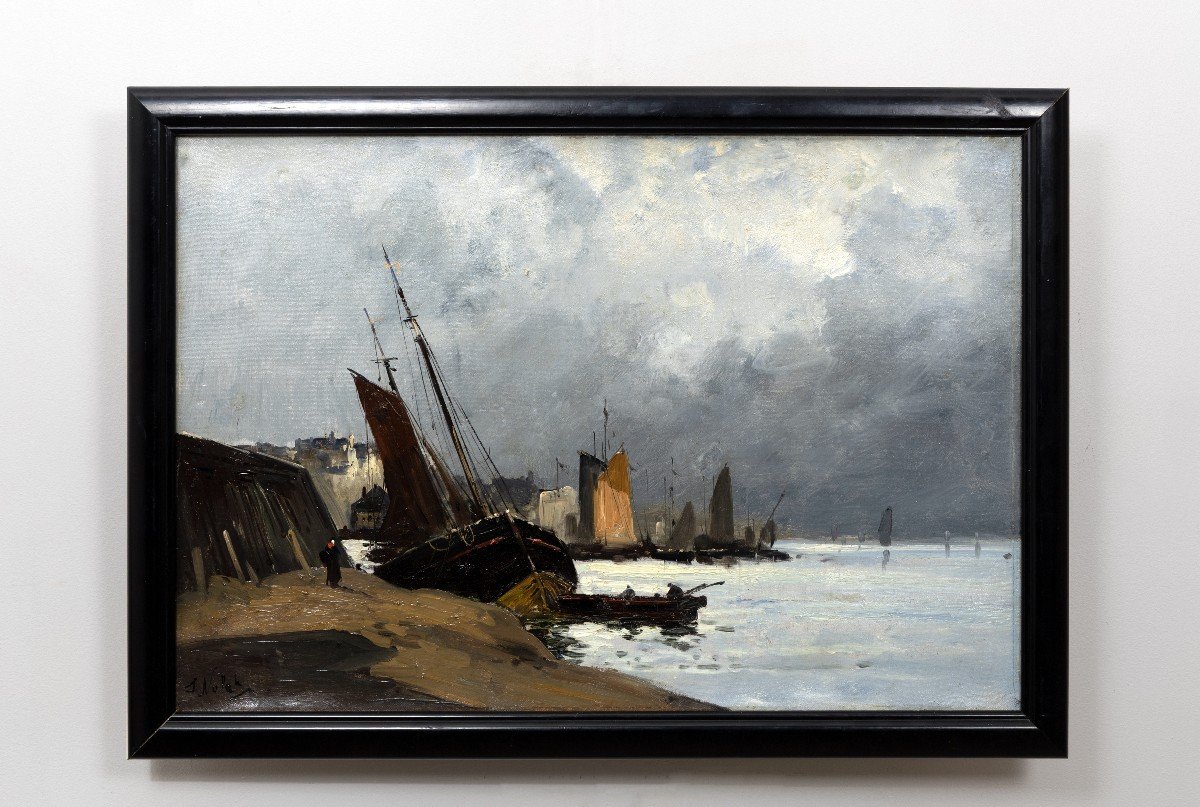 Albert Nolet – Bateaux Au Port – Huile Sur Toile - Signé-photo-6