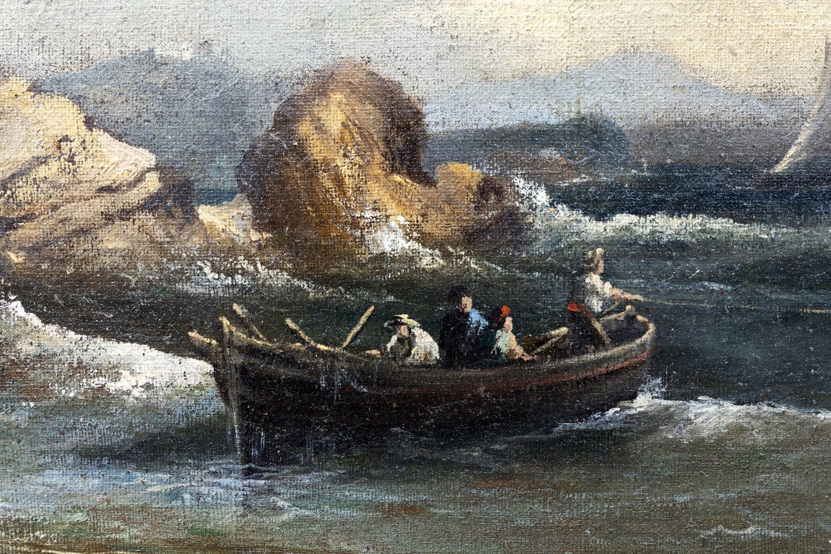 Marine – Pierre Decoreis – Chaloupe Sur Côte Rocheuse - Huile Sur Toile – Signé Et Daté-photo-2