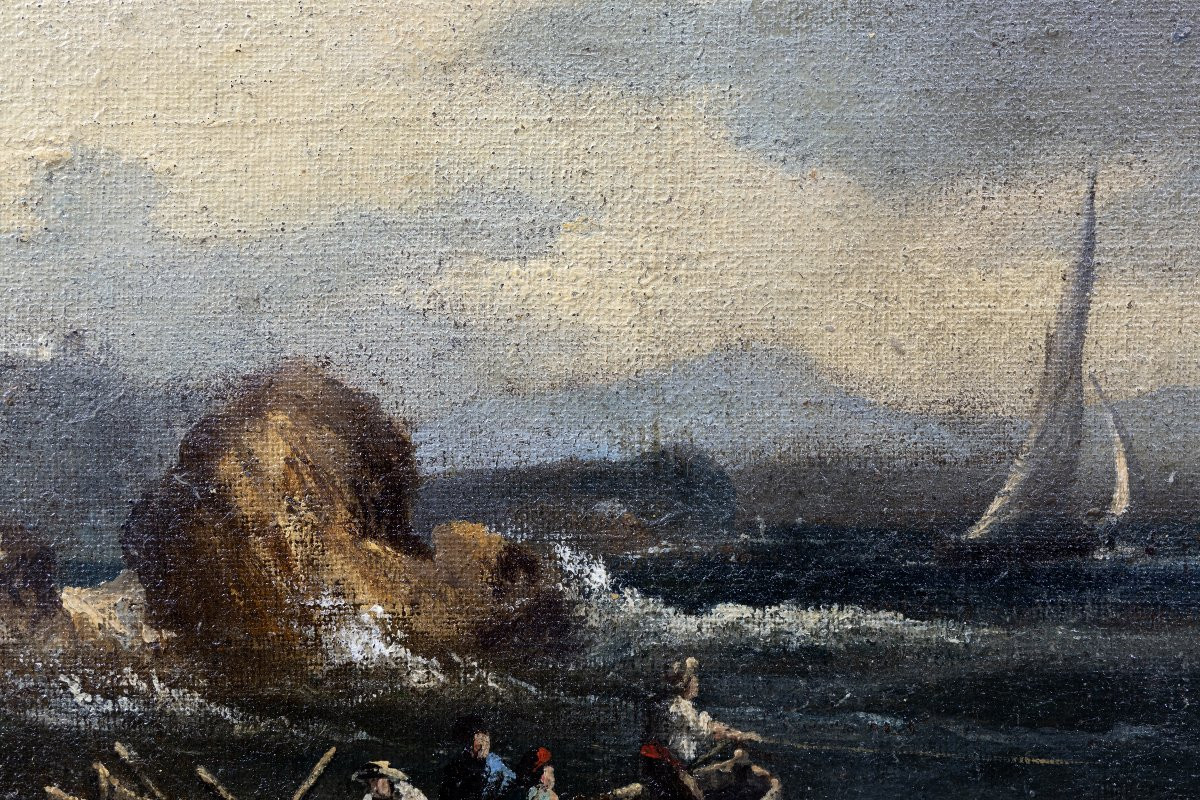 Marine – Pierre Decoreis – Chaloupe Sur Côte Rocheuse - Huile Sur Toile – Signé Et Daté-photo-4