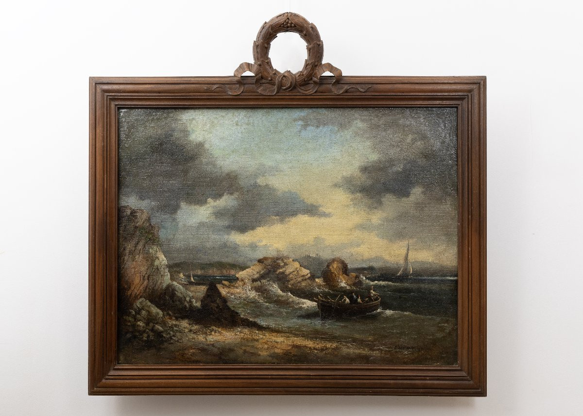 Marine – Pierre Decoreis – Chaloupe Sur Côte Rocheuse - Huile Sur Toile – Signé Et Daté-photo-7