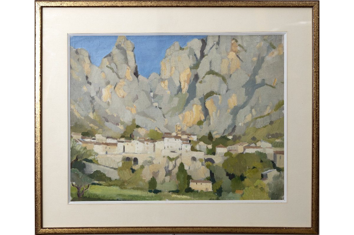 Valette Adolphe – Vue De Moustiers-sainte-marie – Huile Sur Toile - Signé-photo-2