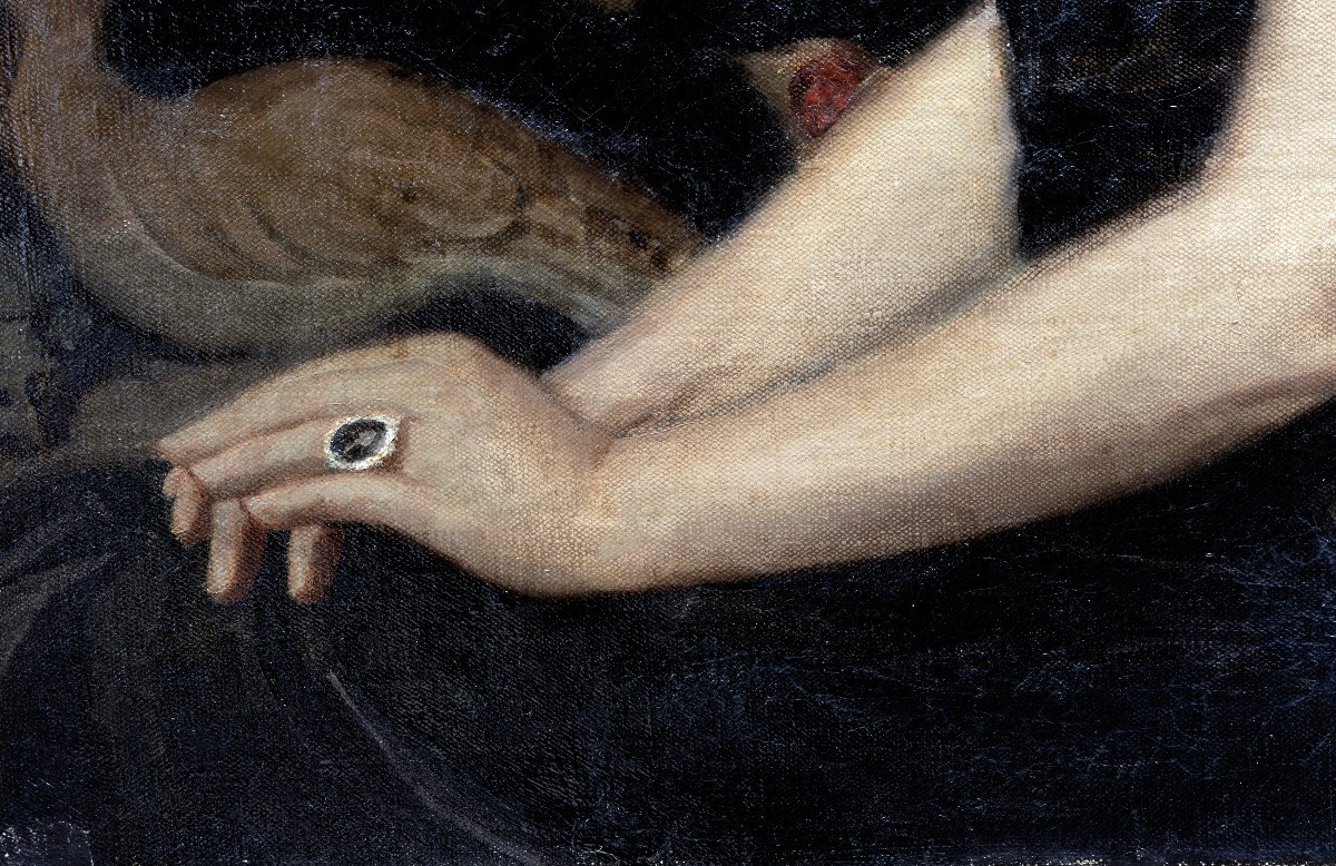 Huguette Carron – Woman With A Pearl Necklace – Oil On Canvas -photo-2
