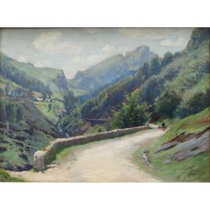 Landscape Of The Pyrenees: Road From Cauterets To Eaubonnes. Signed Charles Ogier, 1893.