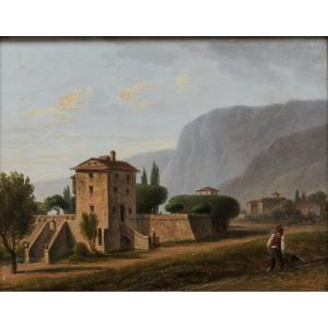 Miniature - Landscape In Italian Style – Oil On Panel – 18th Or 19th Century 
