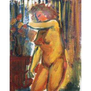 Bansac James (1924 – 2021) – Nude With Bouquet – Gouache