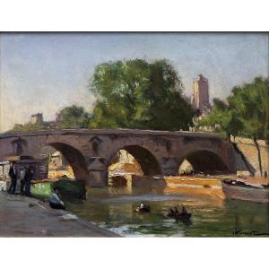 Noireaut Léon (1886 – 1960) – Les Quais à Paris -  Huile Sur Panneau – Circa 1950