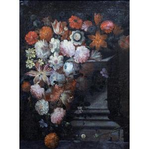 Netherlands – Large Bouquet With Lilies And Tulips – Oil On Canvas – 17th Century