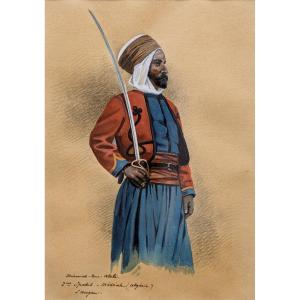 Monge Jules – Spahi à Médéah, Algérie – Gouache - Signé